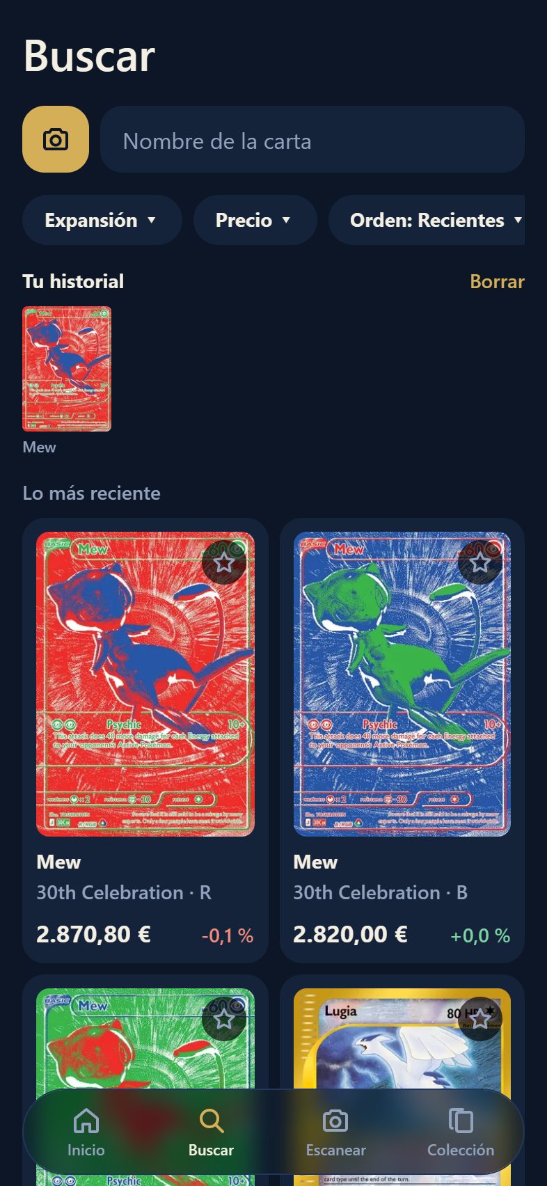 Buscador con las cartas más recientes